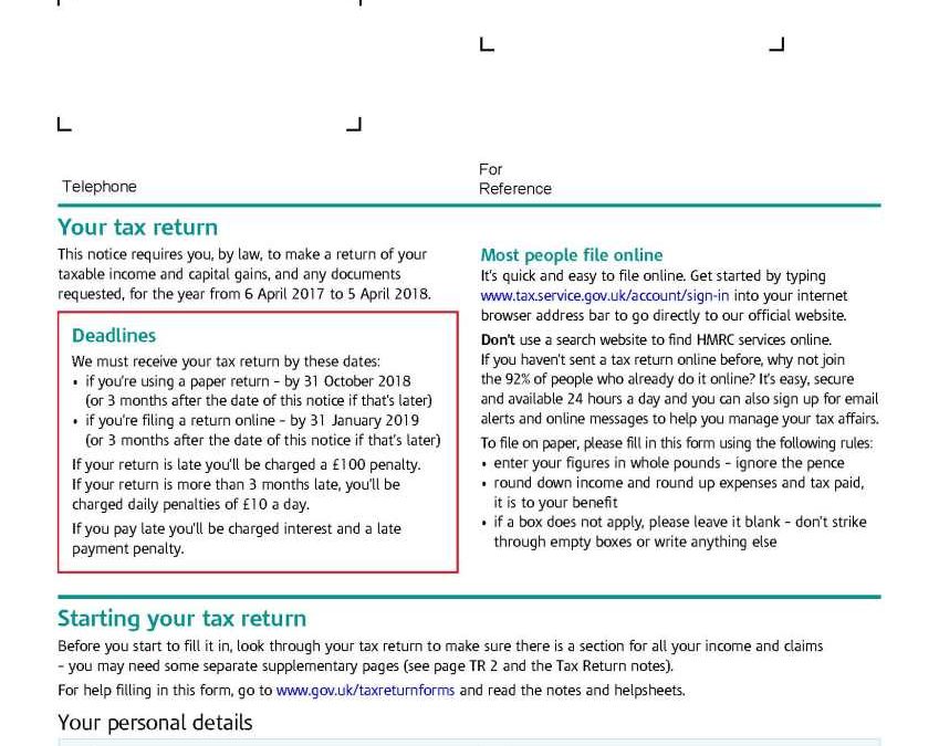 The deadline for submitting your tax return is 31 January 2019